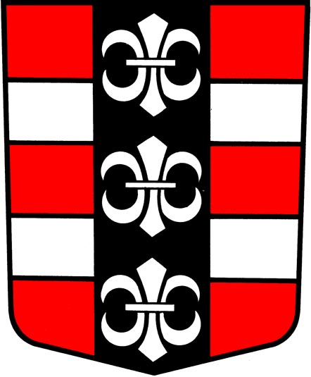 In Rot 2 silberne Balken, überdeckt von einem schwarzen, mit 3 silbernen Lilien belegten Pfahl